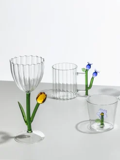 Bicchiere da vino fatto a mano in vetro borosilicato Botanica