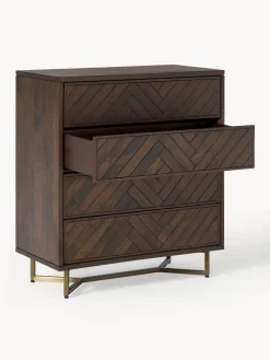 Cassettiera in legno di mango con motivo spina di pesce Luca