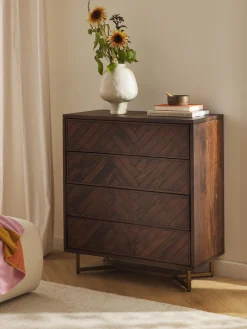 Cassettiera in legno di mango con motivo spina di pesce Luca