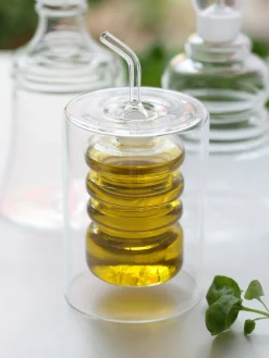 Distributore aceto e olio in vetro borosilicato fatto a mano Rings alt. 16 cm