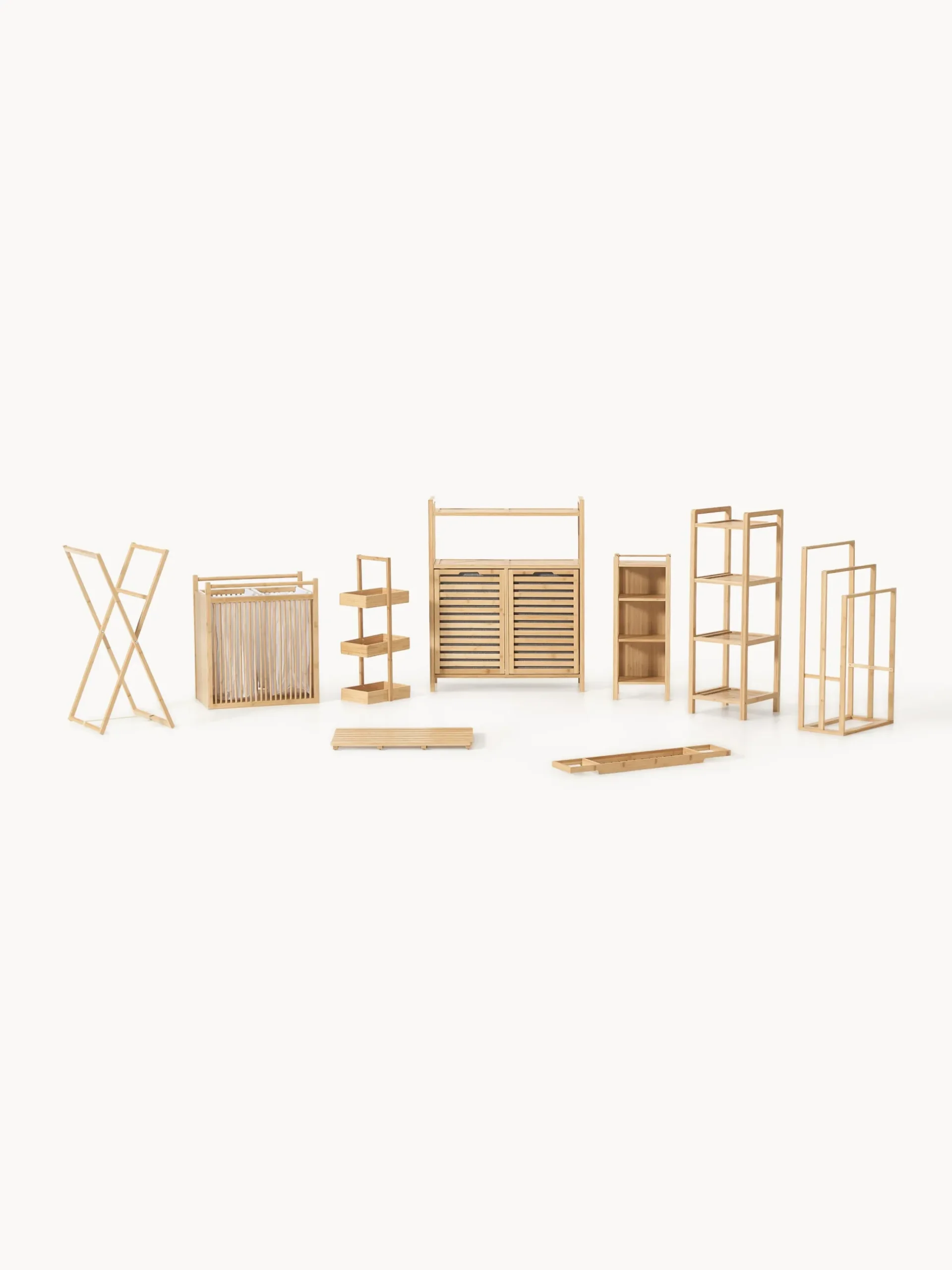 Mensola da bagno in bambù con cesti per la biancheria Kit