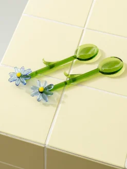 Set di 2 cucchiai in vetro borosilicato fatti a mano Flora