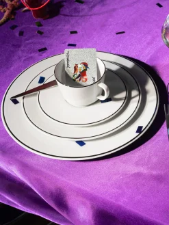 Set di 2 tazzina da caffè in porcellana fatte a mano con piattini e bordo in platino dipinto a mano Vitruv 2 pz