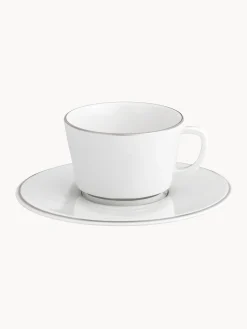 Set di 2 tazzina da caffè in porcellana fatte a mano con piattini e bordo in platino dipinto a mano Vitruv 2 pz