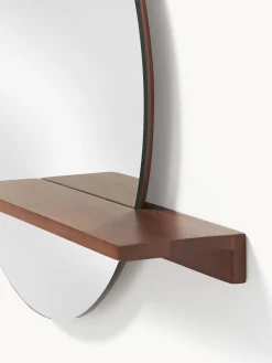 Specchio rotondo da parete con ripiano in legno Sandro