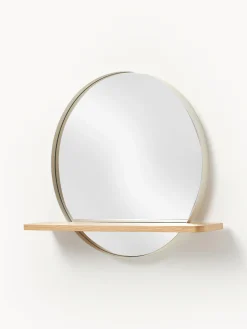Specchio rotondo da parete con mensola in legno Kenny