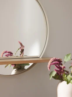 Specchio rotondo da parete con mensola in legno Kenny